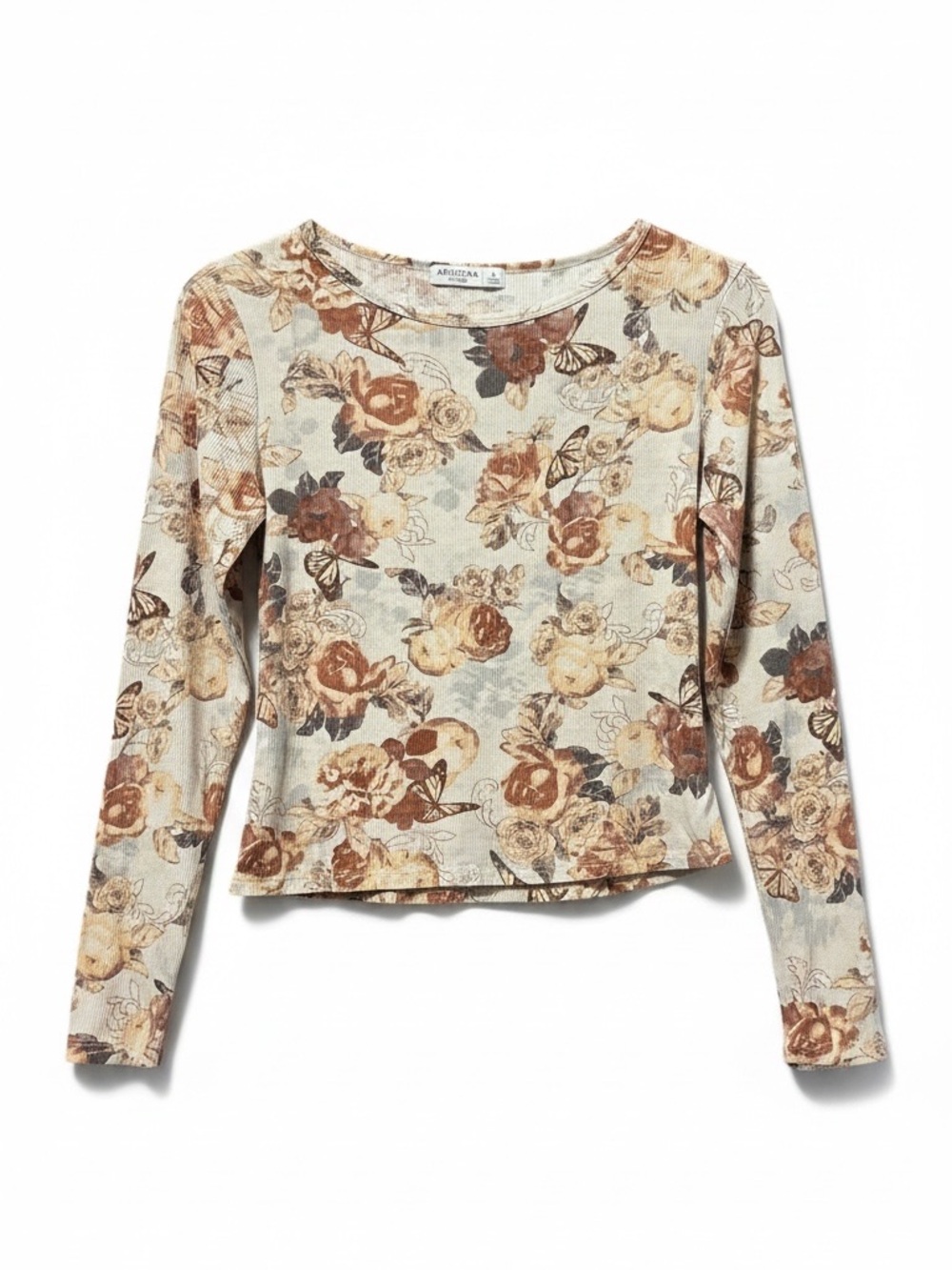 Arizona Jean Company Floral Ribbed Long Sleeve Top – Large